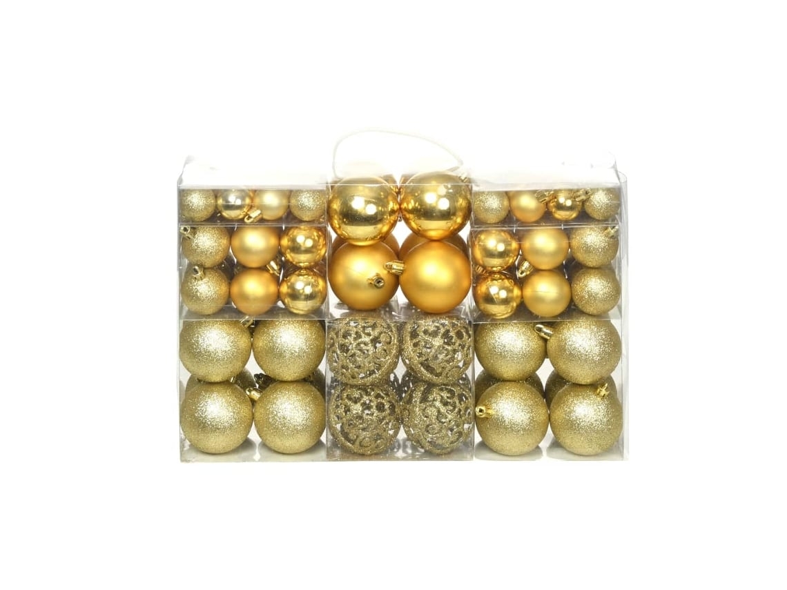 Un Juego De 100 Adornos Navideños De Plástico Dorado Con Diseño Ergonómico, Aptos Para El Uso Diario.