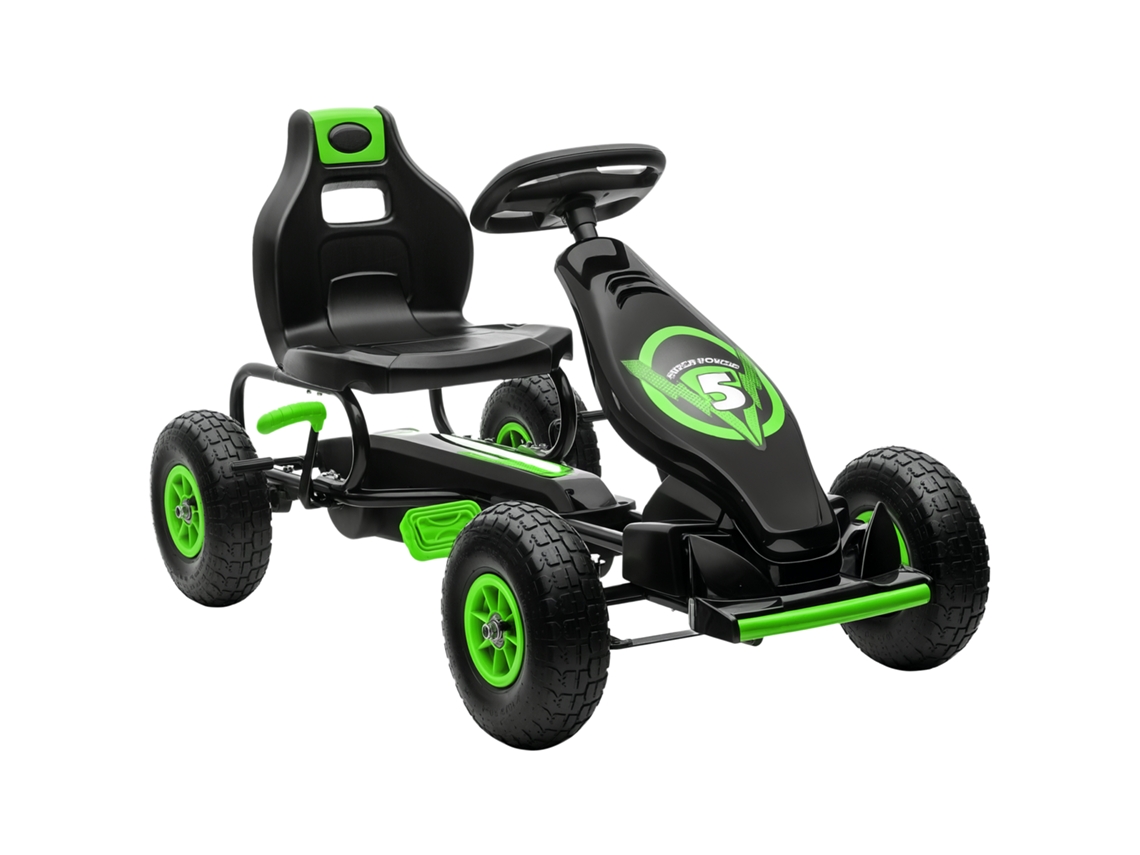 Kart a pedales para niños de 5 a 12 años con asiento ajustable, neumáticos inflables, amortiguador y freno de mano, 121x58x61 cm, verde, ZENCORE SERVICES