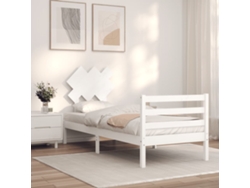Cama Individual | Estructura De Cama Con Cabecero Madera Maciza Blanco 90x200 Cm
