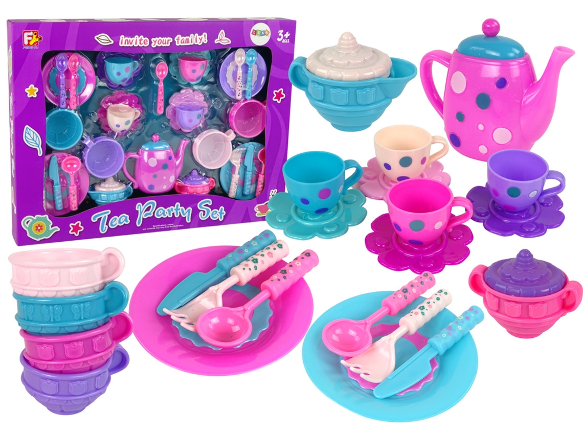 Juego de té, tazas, platos, cubiertos y cuencos morados B.active
