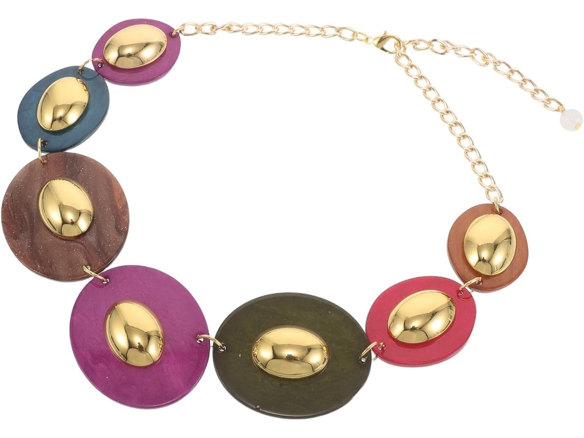 Colar Gargantilha Oval De Resina Com Pingente Espiral E Corrente Ajustável - Joia Leve Para Casamentos