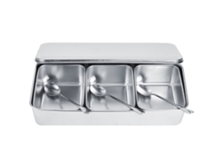 Juego De Botes De Especias De Acero Inoxidable Con 3 Compartimentos, Cucharas Y Tapa.