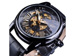 Reloj Mecánico Hollow Impermeable Forsining Dial Negro Correa Negra