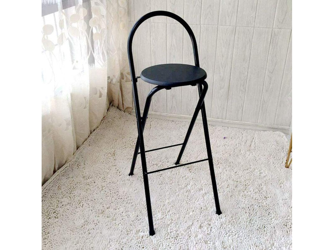 Taburete de bar plegable de 65 cm, taburete de cocina con respaldo, negro Ehstmind