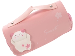 Estuche multifuncional para lápices con juguete antiestrés, gran capacidad, bolsa de lona rosa.