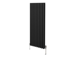 Radiador vertical con columnas ovaladas, negro, 1600x600 mm, fabricado en acero al carbono con válvulas termostáticas cromadas, 6991 Power
