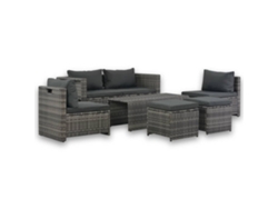 Conjunto Jardim Lounge C/ Almofadões 6 Pcs Vime Pe Cinzento Dkd Home Decor