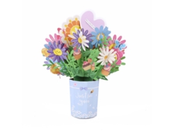 Tarjeta de felicitación emergente con flores y emoticón