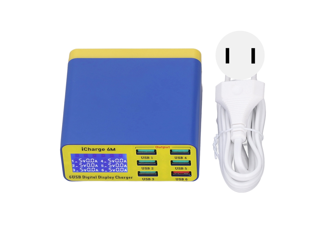 Cargador Rápido De 6 Puertos Con Pantalla Digital, Disipación De Calor Rápida, 100-240 V, Enchufe Estadounidense.