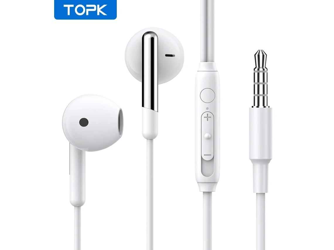 Auriculares intrauditivos Topk con control de volumen y micrófono con conector de 3,5 mm universal para iPhone y Android Vayotoy