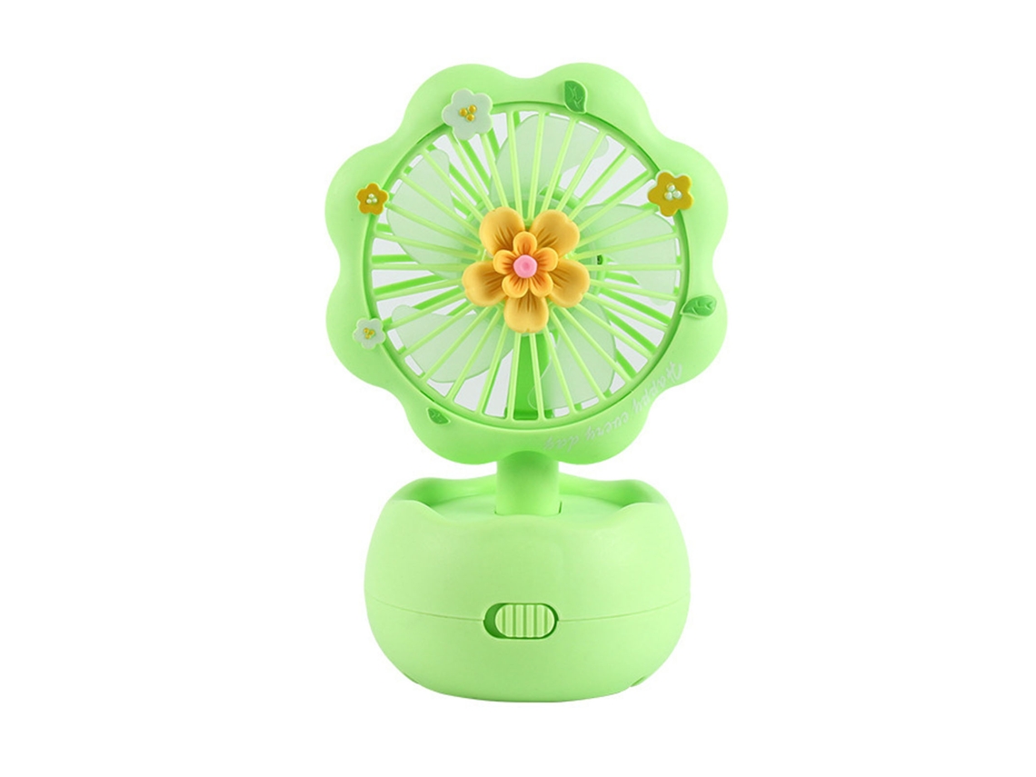 Mini ventilador portátil recargable por USB, diseño de flor verde, para niños.