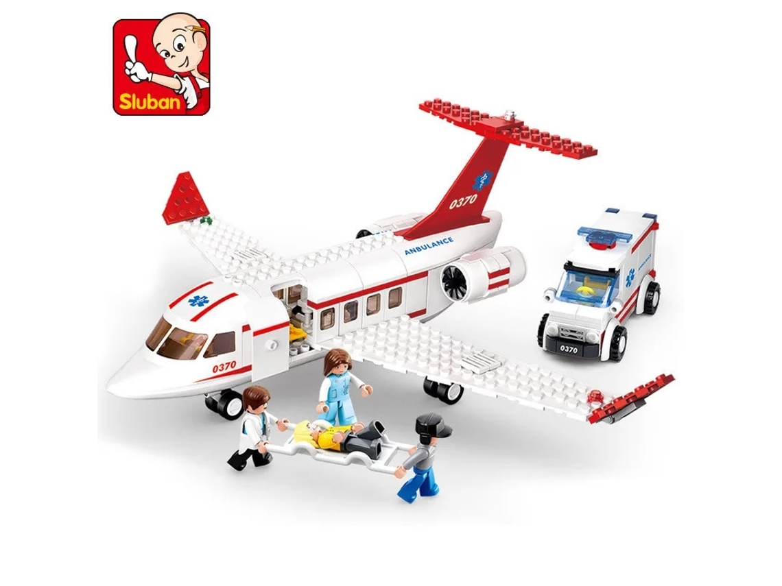 Juguete educativo con bloques de construcción creativos: Avión de carga con ambulancia y avión. MDUG (estilo 1)