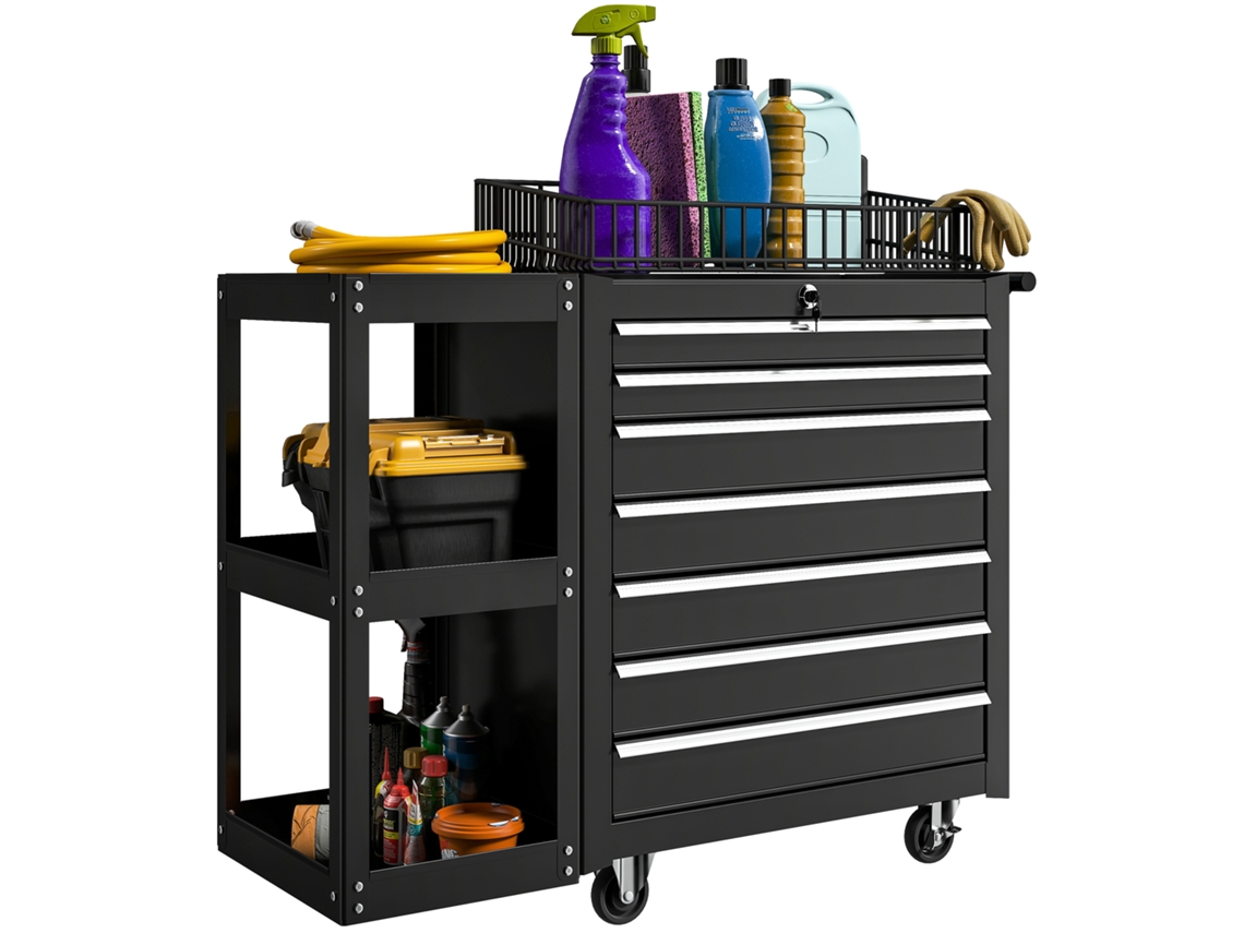 Carro Taller 7 Cajones 4 Ruedas Con Freno 96x33,5x75 Negro