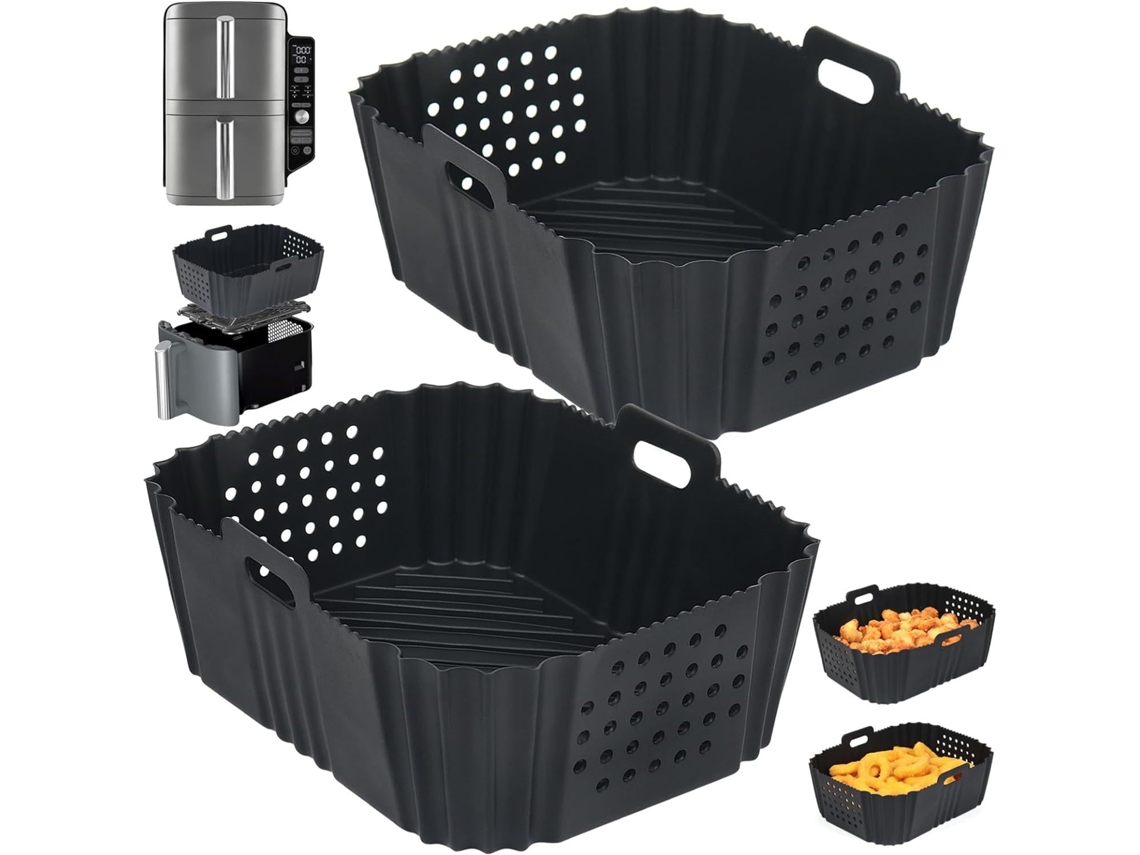Forros De Silicone Reutilizáveis Para Fritadeira A Ar Com Superfície Antiaderente, Resistentes Ao Calor Até 230 °c. Duráveis, Fáceis De Limpar E Ecológicos, Ideais Para Assar, Grelhar E Fritar.