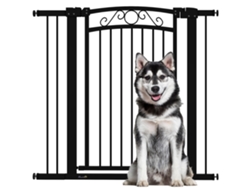 Barrera de seguridad extensible para perros de 76 x 104 cm con 2 extensiones y doble cierre, color negro.