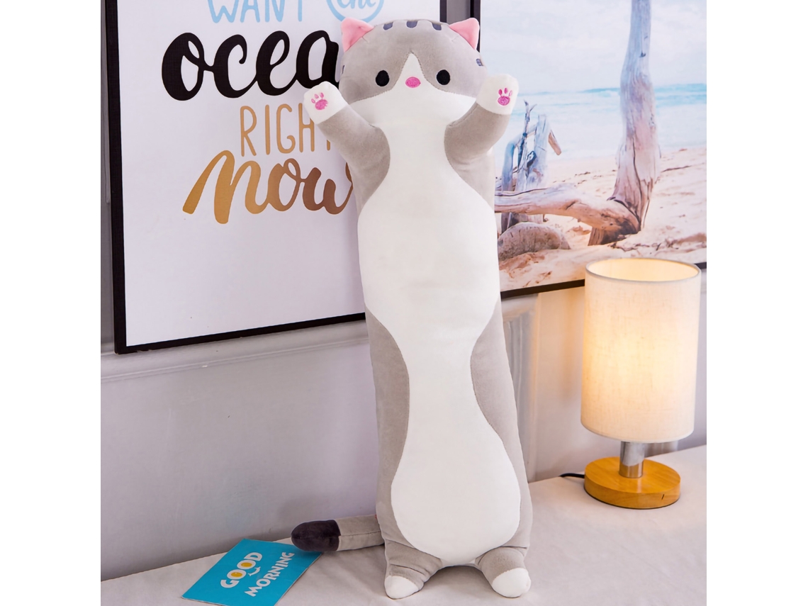 Almofada de corpo de pelúcia Bj-Long, brinquedo macio para gatos, almofada para dormir e abraçar, 70 cm, cinza.