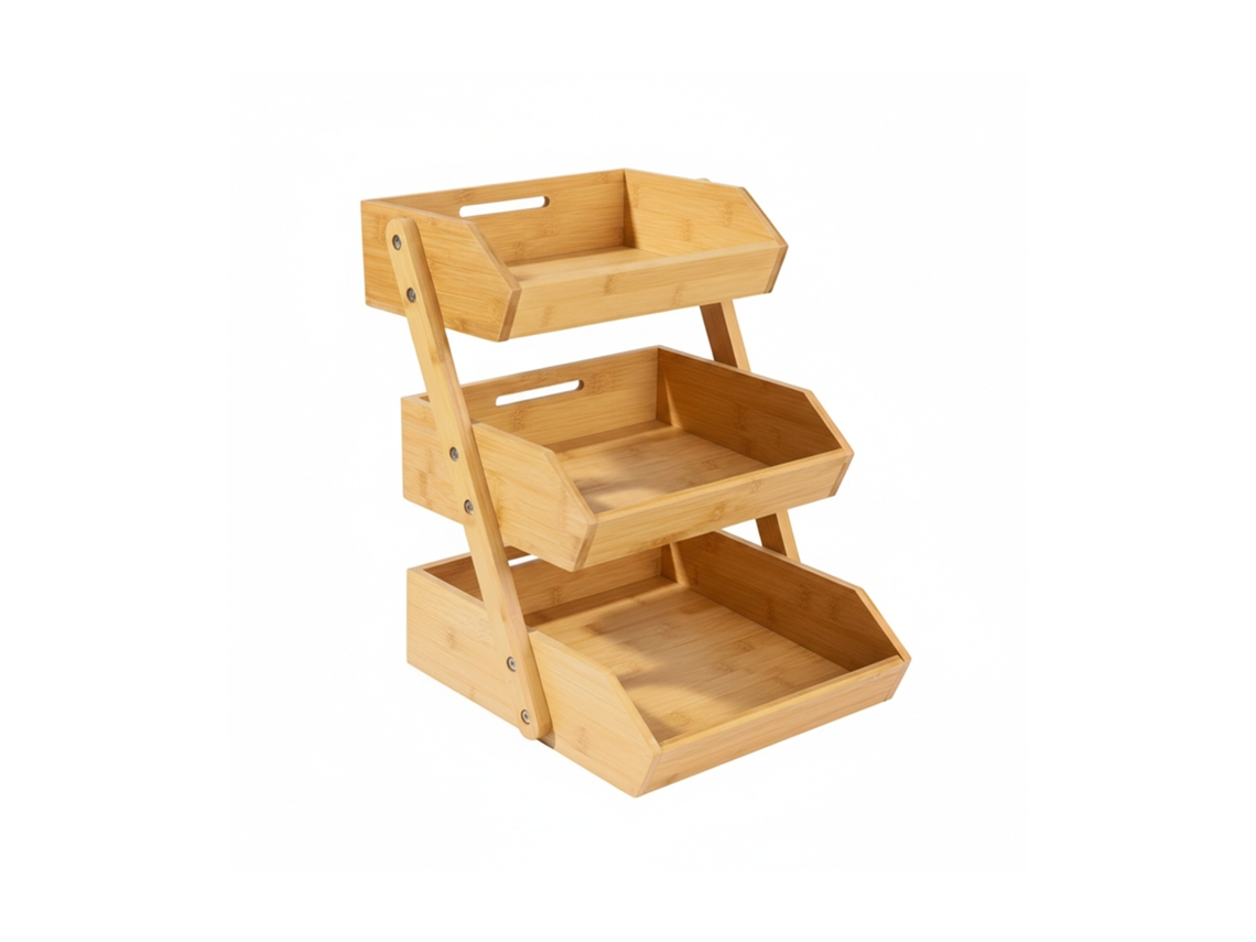 Relaxdays Fruteira De Bambu, 3 Andares, 41 X 33 X 30 Cm, Para Frutas, Legumes E Snacks, Fruteira De Cozinha, Natural