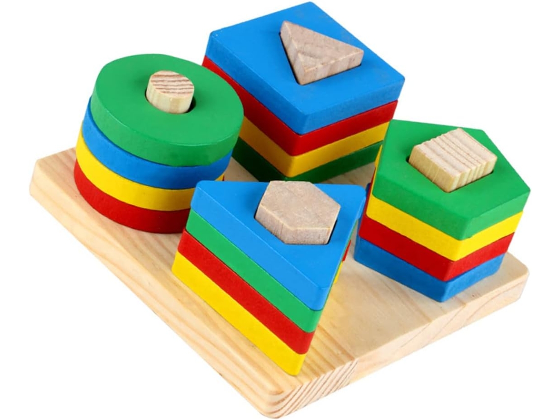 Bloques de construcción de madera para niños y niñas - Juguete educativo para aprender formas y colores - CHABERLU