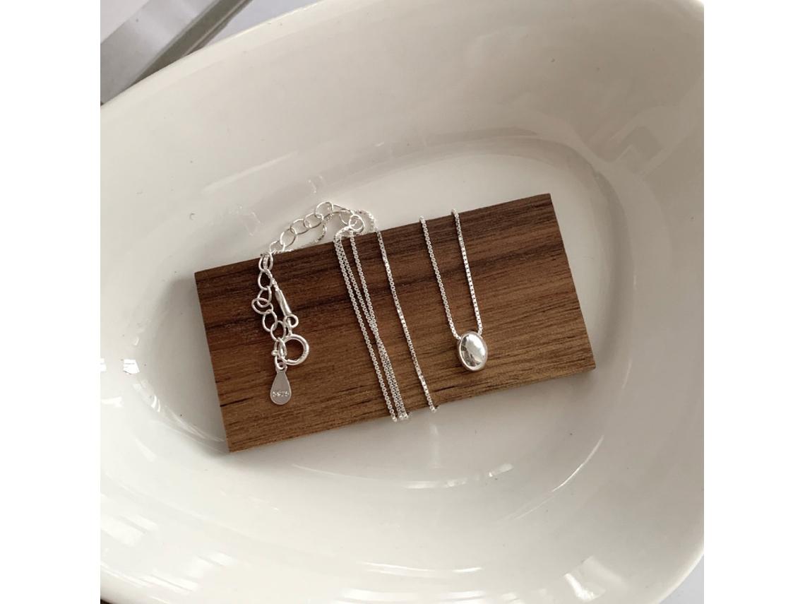 (oro Blanco) Plata De Ley 925, Collar Ovalado De Plata Con Forma De Frijol, Diseño Sencillo Y Elegante Para Quienes Se Desplazan A Diario.