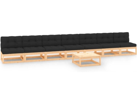 Conjunto 8 Muebles de jardín VIDAXL y cojines madera maciza pino