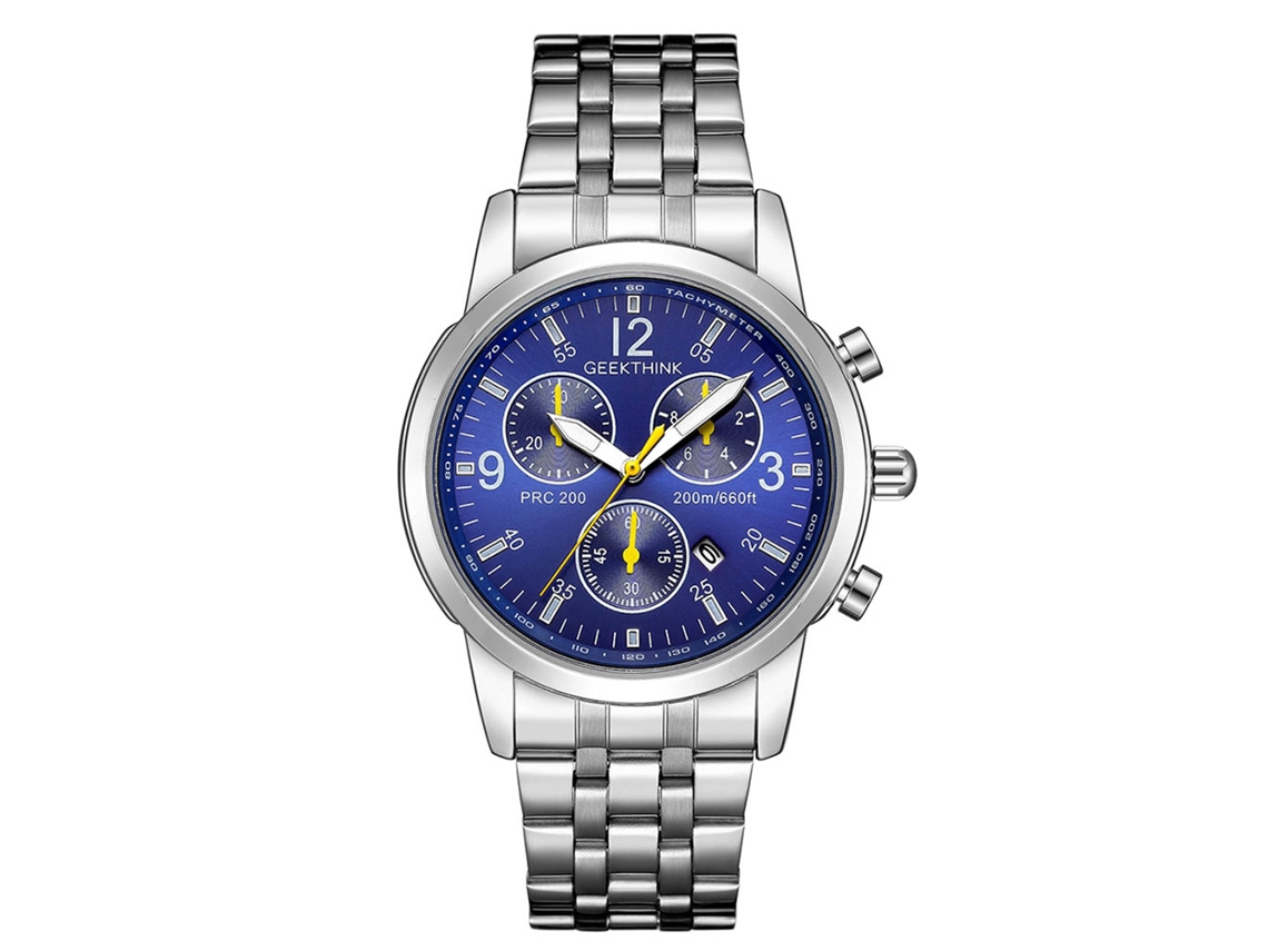 Reloj De Pulsera Geethink Para Hombre, De Acero, Con Esfera De Tres Subesferas, Color Azul Plateado.