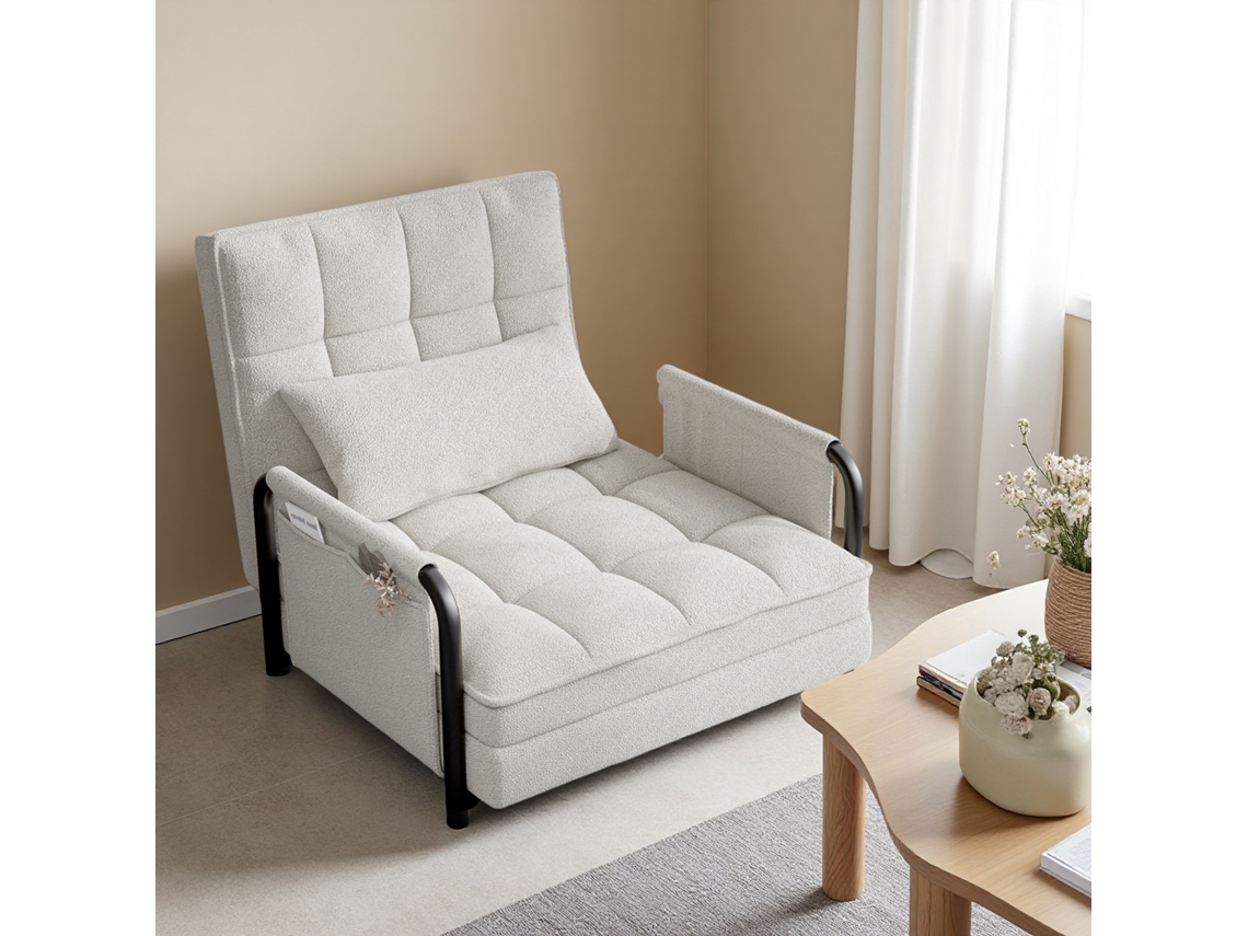 Sofá Cama 2 En 1 Con 5 Posiciones Ajustables, Se Convierte Fácilmente Y Ofrece Confort De Pelo Con Bolsillos Laterales,beige 180x82cm,rosahqnda