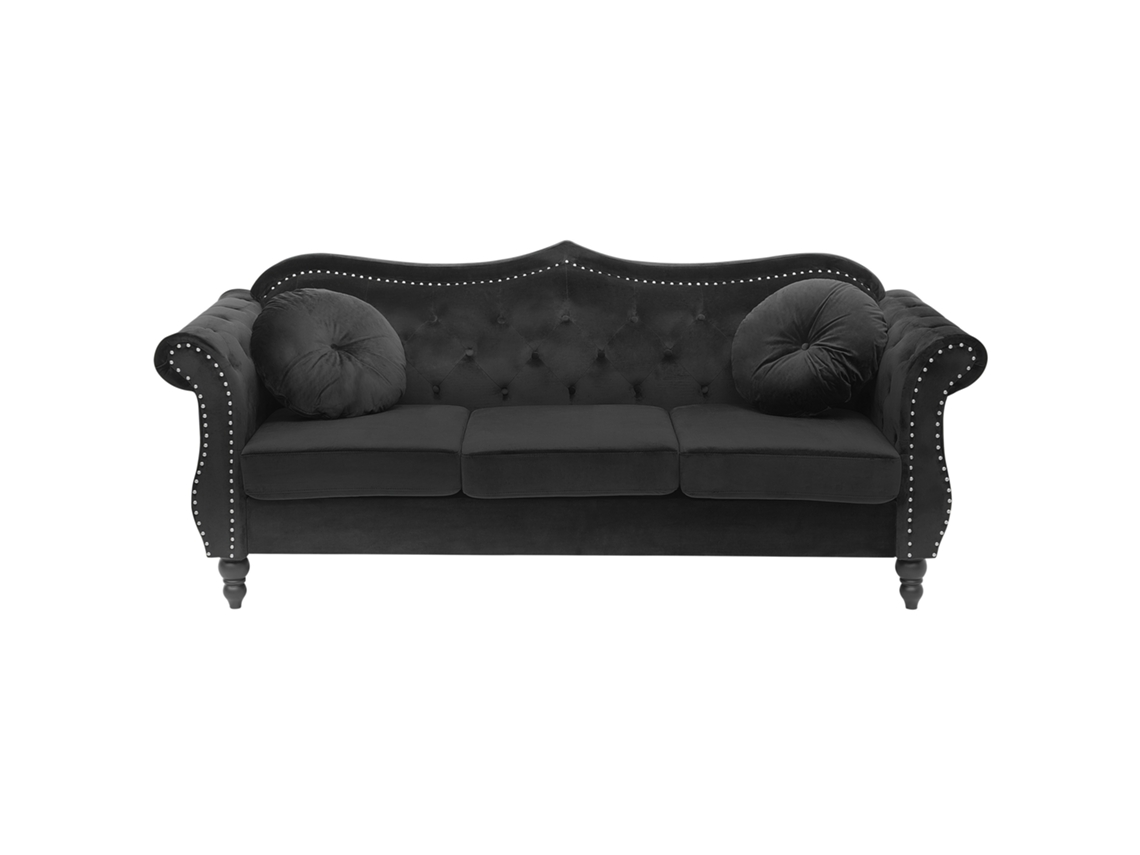 Sofá de 3 plazas BELIANI Skien de Terciopelo Negro 200x83x91