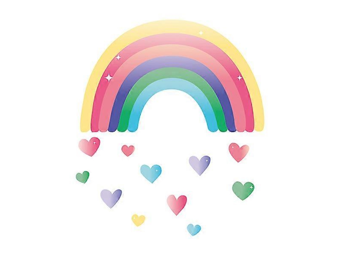 Pegatinas de pared con estampado de arcoíris y corazones para la habitación de los niños.
