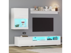 Panel De Tv De 175x39x34cm, Juego De 3 Piezas, Led Blanco Brillante, Hasta 80".