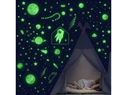 KOFIHETY Estrellas brillantes de PVC no tóxicas para dormitorio, extraíbles sin dejar residuos. Tema espacial: estrellas, astronautas, cohetes, planetas, satél