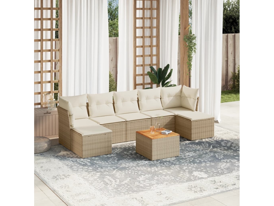 Conjunto de 8 sofás de jardín con cojines de mimbre beige Dkd Home Decor