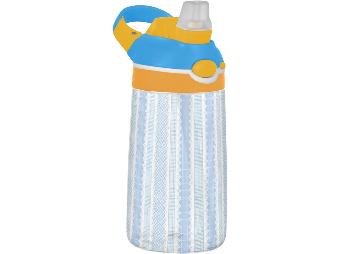 Botella de agua azul con rayas de encaje y pajita de silicona - Portátil, ideal para viajar