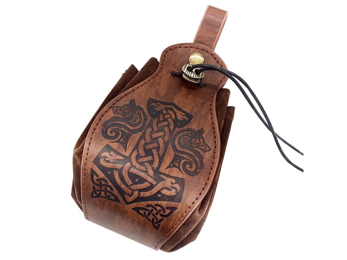 2026-bolsa Medieval De Piel Falsa Linjou, Monedero Portátil Con Cordón, (martillo De Lobo)