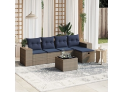 Conjunto de sofá de jardín de 6 piezas con cojines de mimbre gris, Dkd Home Decor