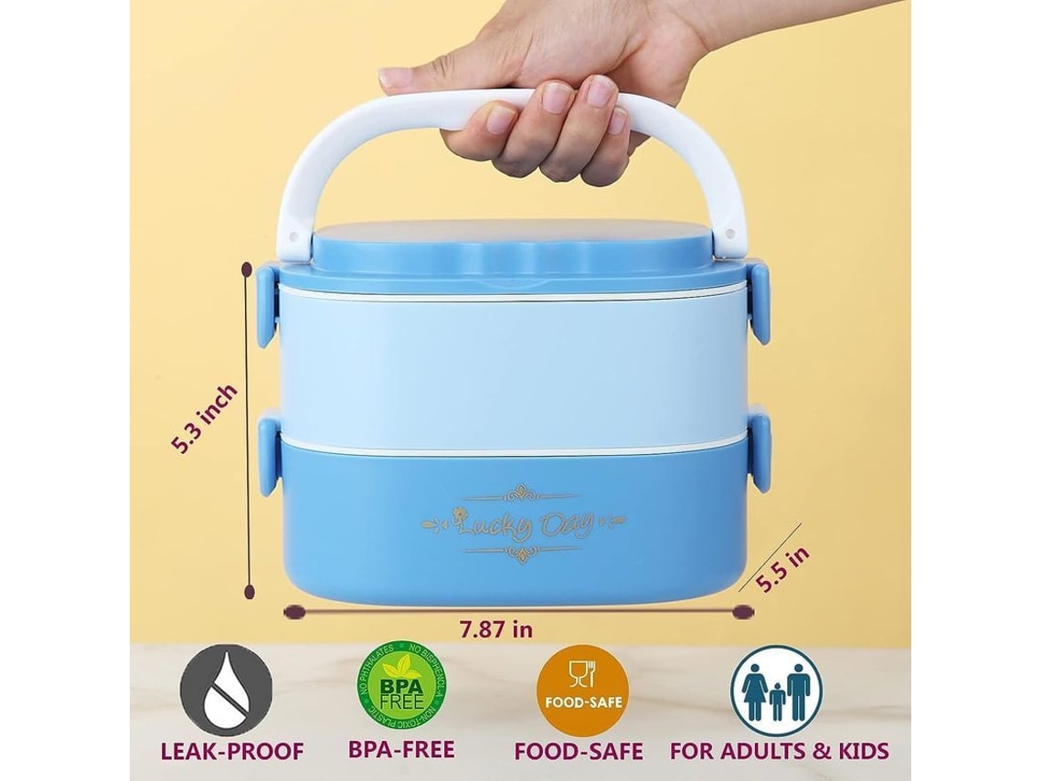 2026-41772-bandeja De Almuerzo Adultos Y Niños, Doble Capa Apilable, Sin Fugas, Microondas, Sin Bpa, Material Seguro, Azul