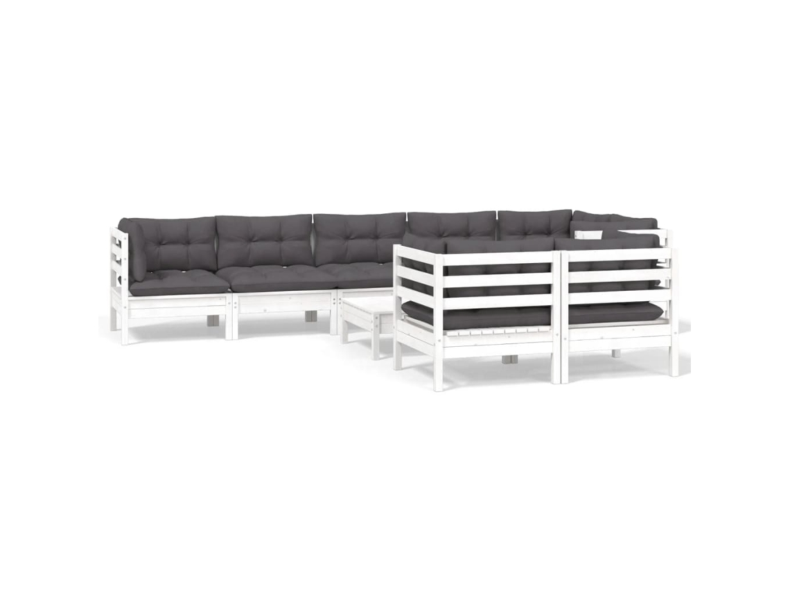 Maison Exclusive - Muebles De Jardín 9 Pzas Con Cojines Blanco Madera Maciza Pino