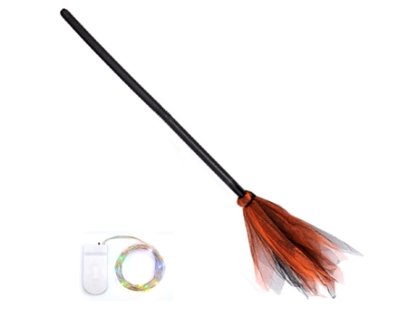 Elkuaie Accesorios de escoba de bruja para Halloween palo de escoba de bruja para niños accesorios de disfraz de bruja con luces LED
