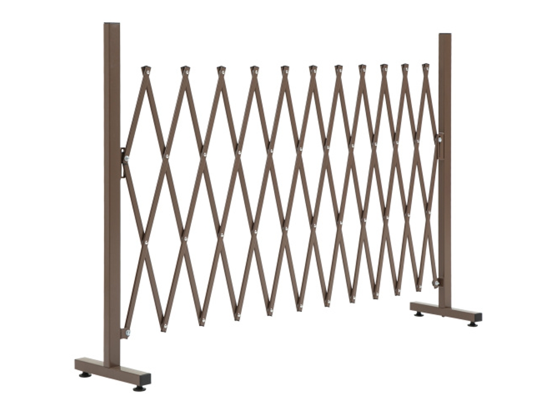 Puerta de tijera retráctil, 35-300 cm, adecuada para jardines, aluminio, marrón, 103,5 cm de alto.
