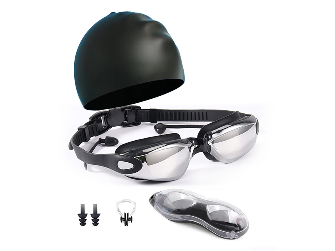 Danu2026-set De Gorro Y Gafas De Natación Con Placas Electrolíticas, Uv Protection, Tapones Para Oídos, Pinza Nasal Y Estuche De Protección