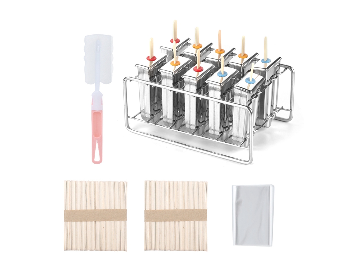 10 moldes de acero inoxidable 304 para helados y paletas con cabeza redonda. Color como se muestra en la imagen.