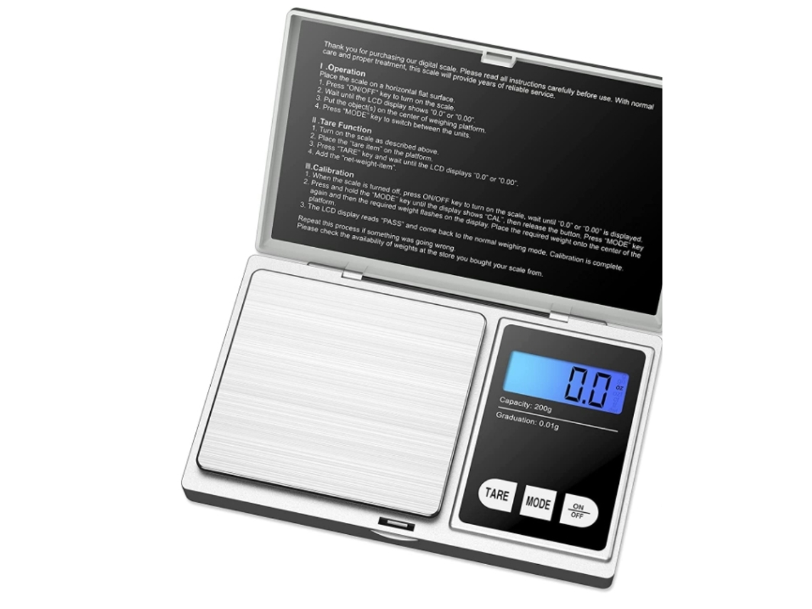 Balança de precisão  200g/0,01g, pequena, alta precisão, com visor LCD retroiluminado e função de tara (prata)
