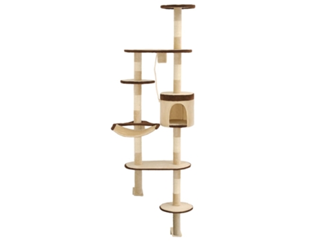 vidaXL Rascador de gato de pared postes de sisal 194 cm beige y marrón