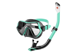 Máscara de buceo Hexinyigjly, con tubo de snorkel, antivaho y a prueba de fugas, color cian.