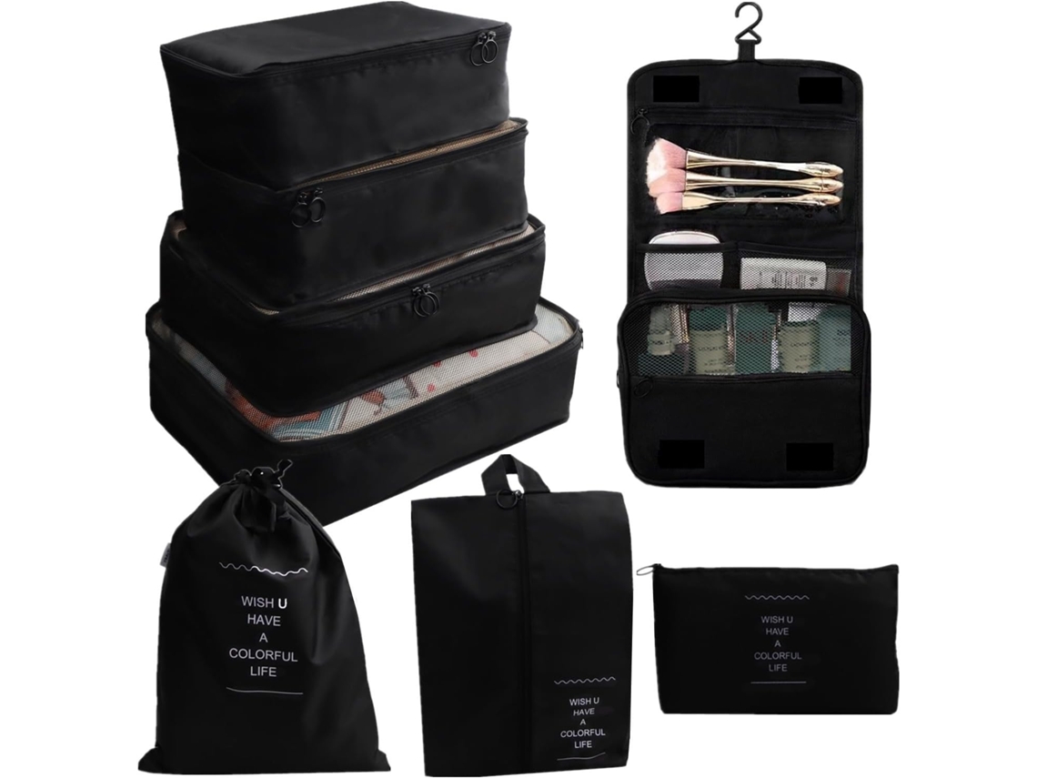 Pack De 8 Cubos De Embalaje Para Maletas, Organizadores, Bolsos Con Bolsa Para Zapatos, Neceser CHRUI Negro