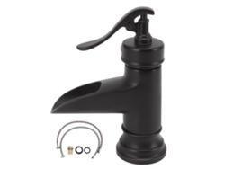 Grifo de lavabo de un solo orificio con cascada, control de agua fría y caliente, color negro