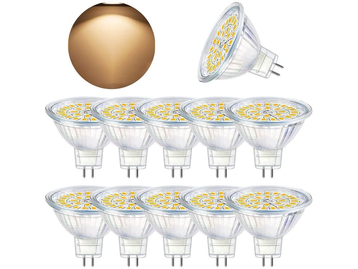 Bombilla Led Gu5.3 Mr16 De 12 V Y 3 W (equivalente A 30 W), Luz Blanca Cálida De 3000 K, No Regulable, Paquete De 10 Unidades.
