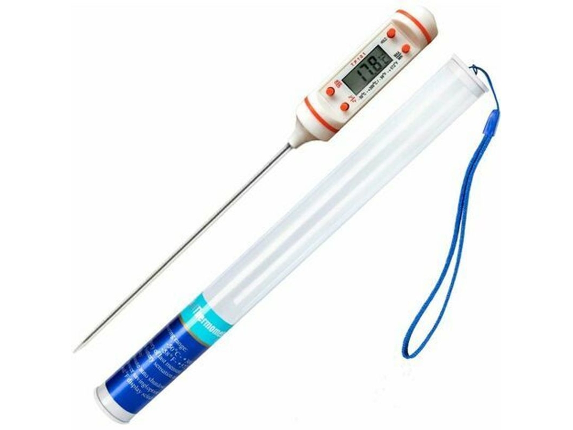 Termómetro de cocina universal para carne con sonda larga, medición de temperatura de -50 °C a 300 °C, conmutable entre °C y °F.
