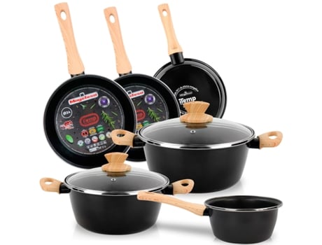 Batería Cocina de 8 Piezas Inducción Antiadherente MAGEFESA Orbe (Acero Vitrificado - Negro)
