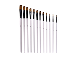 Conjunto De 12 Pincéis Angulares De Nylon Para Pintura Acrílica Óleo Aguarela Artista Profissional Branco