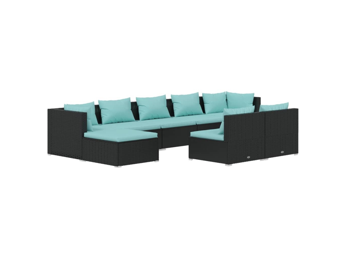 Conjunto 9 de muebles de jardín VIDAXL y cojines ratán sintético negro